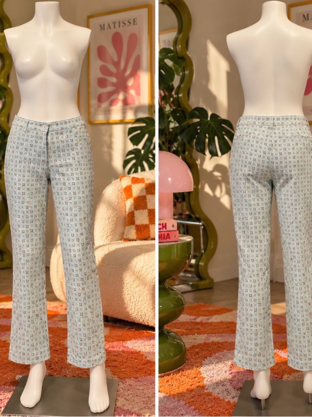 George Pale Blue Geo-Pattern Straight Leg Pants